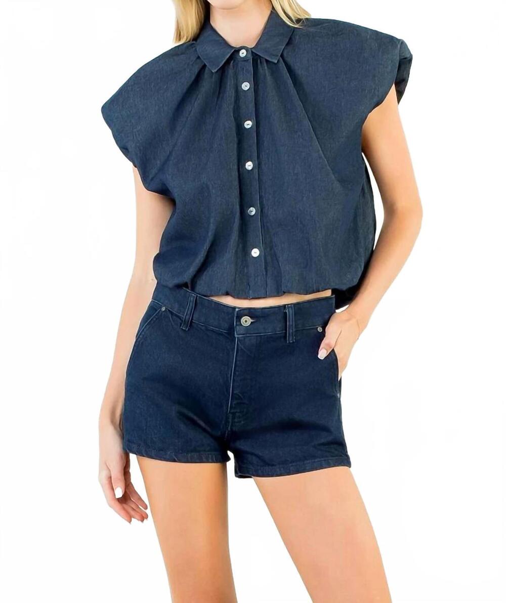 NEW THML denim button bubble top in dark blue